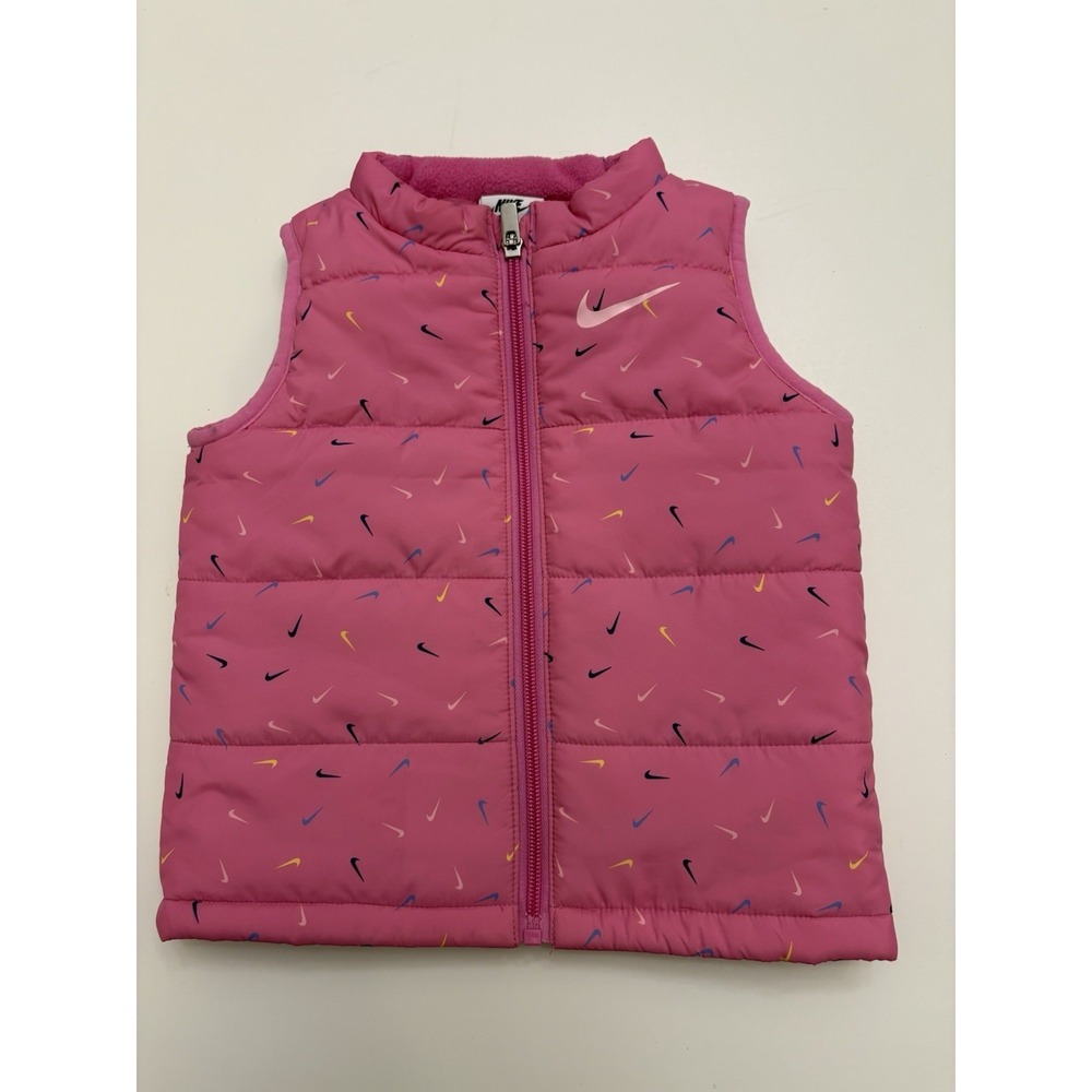 Girls Nike All Over Swoosh Pink Puffer Vest Size 24 Months - Picture 1 of 3